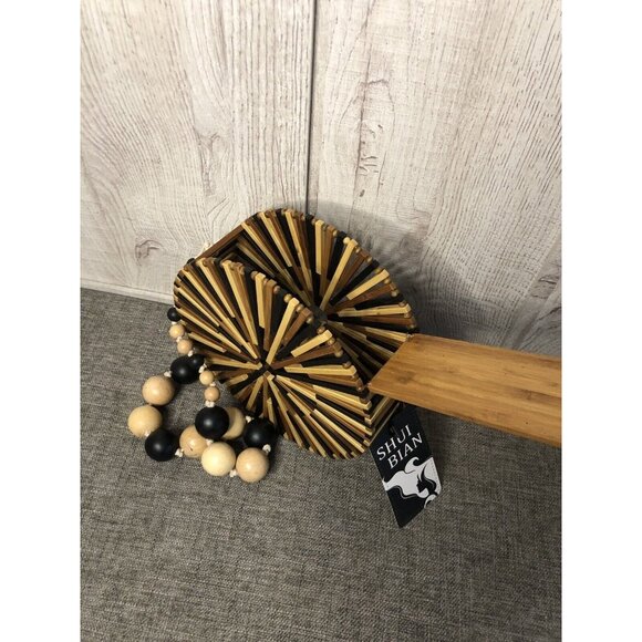 Women’s Round Brown Bamboo Wooden Beaded Shoulder Handbag Purse - Picture 5 of 6